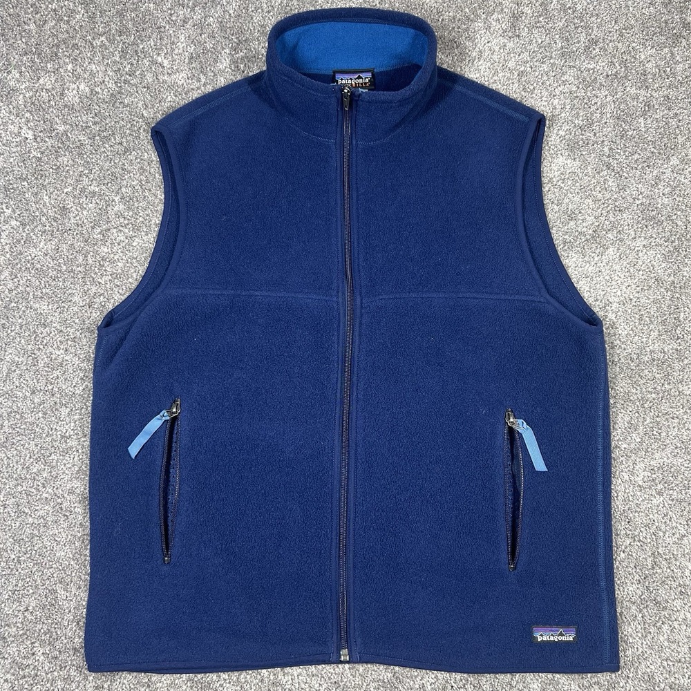 Patagonia Synchilla Vest Mens Large Blue Full Zip Fleece Outdoors Vintage USA